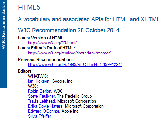 W3C HTML5 Recommendation